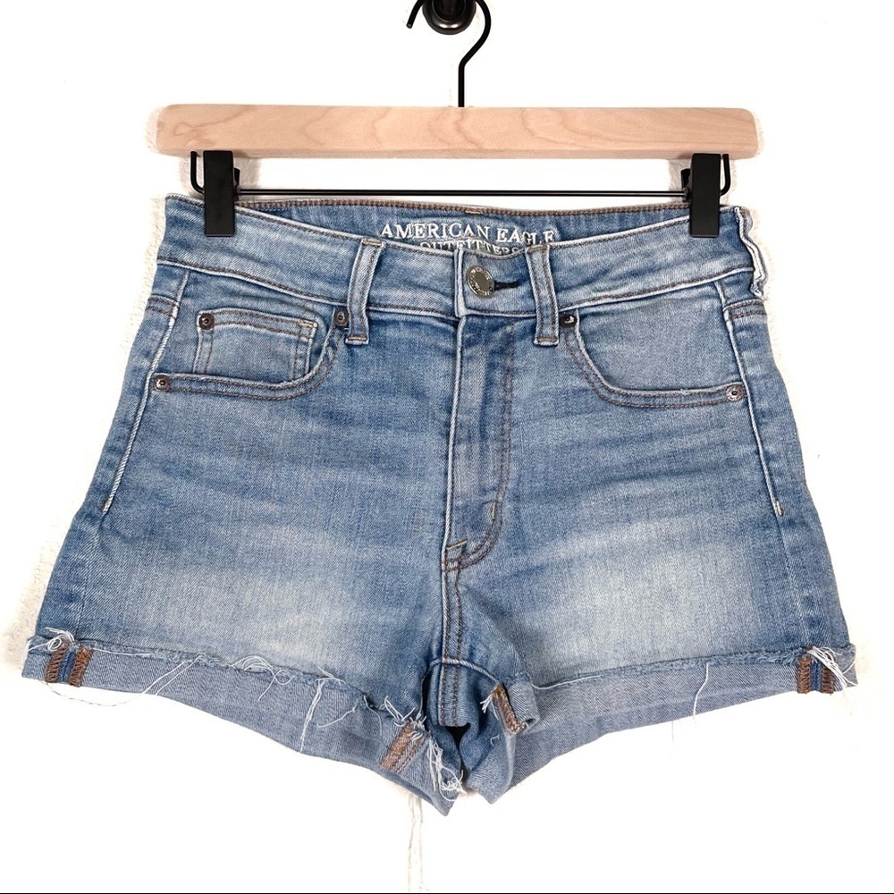 American Eagle Size 6 Hi Rise Shortie Rolled Hem Stretch Denim Shorts
